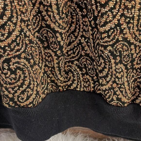 Vintage Pullover Metallic Paisley Pullover Festive Sweater Top, Black Gold, SZ L - Picture 7 of 7